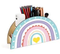 Unyqoos® : Boîte de rangement arc-en-ciel en bois massif – boîte à crayons adaptée aux enfants, dimensions 29,5 x 14,7 x 7 cm, résistante à l'eau et sans montage