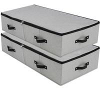 Unyqoos® Boîte de rangement pliable à placer sous le lit, dimensions 90 x 42 x 18 cm – tissu Oxford/lin cationique, supports en plastique robustes et plaque de base, 6 poignées renforcées, pochettes d