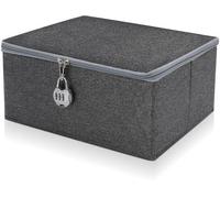 Unyqoos® Boîte de rangement pliable avec serrure à combinaison et poignée de transport, gris – Tissu polyester avec plaque en PP, structure stable et résistant à l'humidité