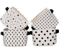 Unyqoos® Boîte de rangement pliable mini, 15x20x16 cm, carrée, 100% lin et coton, avec intérieur en EVA et doublure en jute, gris/blanc, lot de 4 pour étagère et bureau
