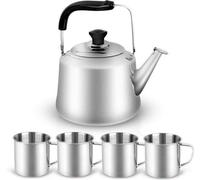 Unyqoos® Bouilloire de camping en acier inoxydable, 3 litres – 4 tasses de 250 ml, bouilloire légère, poignée isolée, bec verseur avec système anti-goutte, compatible gaz, bois et induction