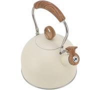 Unyqoos® Bouilloire sifflante 2,5 L – Théière en acier inoxydable avec sifflet de sécurité, compatible avec les plaques à induction, fond encapsulé, poignée ergonomique, couleur beige