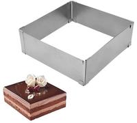 Unyqoos® Cadre rectangulaire réglable pour cuisson, en acier inoxydable, dimensions 15x15 à 28x28 cm, résistant à la chaleur jusqu'à 240 °C, lavable au lave-vaisselle – idéal pour les gâteaux, les tar
