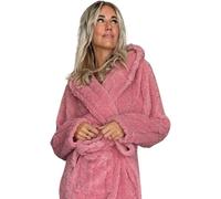 Unyqoos® Charlie Choe - Peignoir long pour femmes, 100% polaire douce type "teddy", capuche double, ceinture intégrée, grandes poches, couleur rose, taille M