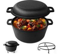 Unyqoos® Cocotte en fonte, 4,7 L – émaillée de série, couvercle multifonction de 1,75 L utilisable comme poêle, compatible avec le four et toutes les sources de chaleur, 2 en 1 pour la cuisson du pain