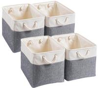 Unyqoos® : Coffres de rangement cubiques – Lot de 4, 25x25x25 cm, gris froid, en toile/EVA/polypropylène avec renfort métallique, avec poignées en coton amovibles, idéaux pour les placards et les étag