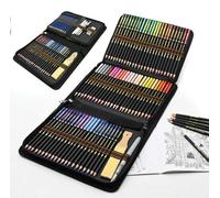 Unyqoos® Coffret aquarelle et dessin, 96 pièces – 72 crayons aquarelle, 12 crayons de croquis et 3 crayons de charbon, accessoires inclus dans une pochette zippée pour adultes