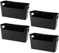Unyqoos® : Coffret de 4 boîtes de rangement en plastique noir, design en forme de U, différentes hauteurs et poignée de transport, idéal pour la salle de bain, le bureau ou la cuisine