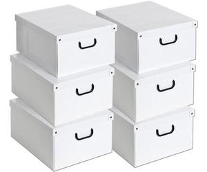 Unyqoos® : Coffret de 6 boîtes de rangement en carton blanc, dimensions 50 x 40 x 25 cm – Grandes boîtes de rangement pour vêtements et linge, renforcées, à assembler en 50 secondes