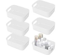 Unyqoos® : Coffret de 6 boîtes de rangement en plastique blanc avec poignées, dimensions 24,5 x 15,5 x 10 cm, structure ouverte – idéal pour la salle de bain, la cuisine et le bureau