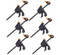 Unyqoos® : Coffret de 6 pinces à serrage rapide à une main – Acier avec mâchoires en plastique, plage de serrage de 3 à 10 cm, force de serrage de 60 kg, pour le travail du bois et du métal