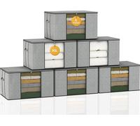 Unyqoos® : Coffret de rangement 6 pièces, 90 litres avec couvercle - Sacs de rangement pliables avec poignée renforcée, grandes boîtes de rangement pour couvertures et vêtements, couleur gris