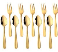 Unyqoos® : Coffret élégant de 10 pièces de couverts pour espresso et desserts, finition dorée, 13,5 cm, en acier inoxydable de qualité alimentaire avec revêtement PVD doré, design ergonomique