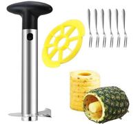 Unyqoos® : coupe-ananas 3-en-1 en acier inoxydable 430 – pour peler, retirer le cœur et découper en rondelles, facile à nettoyer, avec brochettes incluses