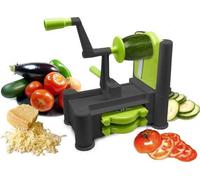 Unyqoos® : coupe-légumes 3-en-1 avec 3 lames et compartiment de rangement, trancheuse à spirales et à julienne pour créer des lamelles semblables à des spaghettis, base antidérapante, couleur vert/noi