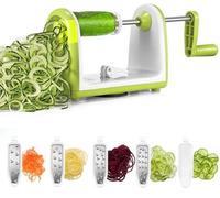 Unyqoos® : Coupe-légumes manuel – 5 lames en acier inoxydable interchangeables, boîtier en ABS, 4 ventouses, bac de récupération pour les spaghettis de légumes et les dés