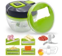 Unyqoos® : coupe-légumes manuel 6-en-1 avec cordon de traction – amovible et lavable au lave-vaisselle, base antidérapante, lames en acier inoxydable pour légumes, fruits et noix