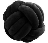 Unyqoos® Coussin noué – boule en peluche ronde, idéale comme coussin décoratif pour canapé, lit et chambre, couleur noire, diamètre 25 cm, rembourrage en coton