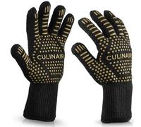 Unyqoos® CULI-N-AIR : Gants de cuisine premium pour barbecue et four – Résistants à la chaleur jusqu'à 500°C, manche extra long, antidérapant en silicone, doublure en coton, 1 paire, noir et or, taill