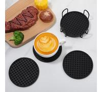 Unyqoos® : Dessous de verre en silicone noir – antidérapant pour verres et tasses, motif étoile avec anneaux concentriques protecteurs contre les rayures, facile à nettoyer