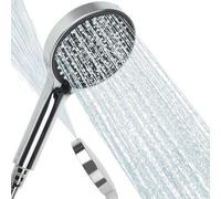 Unyqoos® : Douche manuelle – Économie d'eau, haute pression grâce à la technologie de turbocompression, pommeau de douche de 125 mm en ABS avec finition chromée, 6 types de jets, raccord universel G12