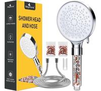 Unyqoos® : Douche manuelle économisatrice d'eau avec un tuyau de 2 mètres, filtre à pierre minérale, 6 types de jets, filtration en 3 étapes, système d'augmentation de la pression, incluant des pierre