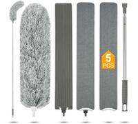Unyqoos® : Duster télescopique en microfibre – Tige en acier inoxydable de 244 cm, tête flexible à 360°, 2 housses lavables, poignée antidérapante, protection en silicone