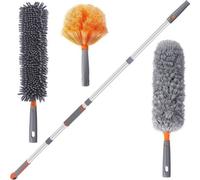 Unyqoos® : Duster télescopique – plumeau en microfibre lavable, avec une tige télescopique en aluminium flexible composée de 4 parties, extensible de 40 à 180 cm, idéal pour enlever les toiles d'araig