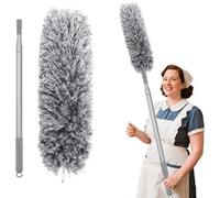 Unyqoos® : Duster télescopique – plumeau lavable avec tête flexible, tige télescopique en acier inoxydable de 40 à 280 cm, capacité d'attraction statique de la poussière, idéal pour les plafonds et le
