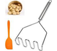 Unyqoos® : Écrase-purée en acier inoxydable – Idéal pour écraser les pommes de terre et les légumes, avec un manche ergonomique, une spatule en silicone et un anneau de suspension. Convient au lave-va