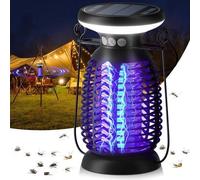 Unyqoos® – Éliminateur d'insectes électrique – Lampe anti-moustiques UV de 3W et piège à mouches, 2200V, IPX4 (noir), batterie 4000 mAh, solaire + USB-C, 3 modes, pour une surface allant jusqu'à 2100