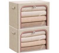 Unyqoos® – Ensemble de 2 boîtes de rangement pliables de 66 litres avec couvercle et fenêtre transparente, idéales pour les vêtements, en tissu Oxford, avec cadre métallique, et empilables