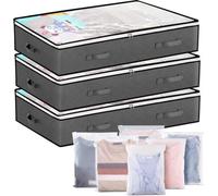 Unyqoos® : Ensemble de 3 boîtes de rangement pliables pour sous le lit – 6 compartiments, fenêtre transparente et fermeture éclair à double sens, tissu non tissé respirant, résistant à l'humidité et à