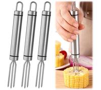 Unyqoos® - Ensemble de 3 fourchettes alimentaires en acier inoxydable (18,3 × 1,9 cm), avec 3 dents, idéales pour griller et cuisiner des pommes de terre, du maïs, de la viande et des fruits, et lavab
