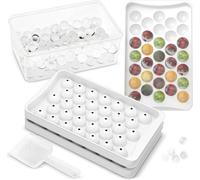 Unyqoos® : Ensemble de 3 moules à glaçons en forme de sphère, sans BPA, avec couvercles, pince et spatule – 3 x 104 boules (312 au total), empilables, en plastique, pour cocktails, whisky, café