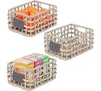 Unyqoos® : Ensemble de 3 paniers de rangement tressés en fibres de water hyacinth, couleur gris clair, dimensions compactes : 22,9 x 30,5 x 15,2 cm, idéal pour la maison