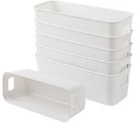 Unyqoos® – Ensemble de 6 boîtes de rangement compactes blanches, de 28 x 10 x 10 cm, empilables avec poignées de transport, en plastique, pour le bureau et la maison