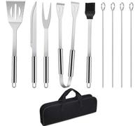 Unyqoos® : Ensemble de 9 ustensiles de barbecue en acier inoxydable – Accessoires pour barbecue comprenant une pince, une fourchette, un couteau, une brosse à griller, une spatule et une pochette de r