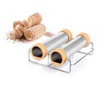 Unyqoos® – Ensemble de moules pour gâteaux en forme de couronne : 2 cylindres en acier inoxydable, poignées en silicone résistantes à la chaleur, base chromée, lavable au lave-vaisselle, idéal pour le