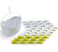 Unyqoos® : Ensemble de pinces à linge souples avec panier de rangement – Pinces de 80 x 15 mm, panier de 210 x 140 x 170 mm, en plastique robuste, résistant aux UV, au gel et à la corrosion