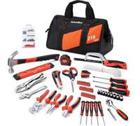 Unyqoos® : ensemble d'outils de 219 pièces avec sac de transport – comprenant des tournevis, des clés à molette, des pinces, un niveau à bulle, une mini-scie, des ciseaux, un cutter et un mètre ruban