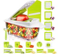 Unyqoos® : Ensemble manuel multifonctionnel de 23 pièces pour couper les légumes – tranche julienne, spirale et dés, avec bac en plastique, lavable au lave-vaisselle