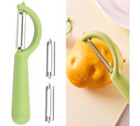 Unyqoos® Éplucheur de légumes ergonomique, vert – Lames en acier inoxydable avec revêtement en diamant, poignée antidérapante, inclut 2 lames de rechange pour les fruits et légumes