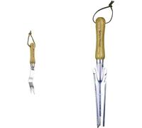 Unyqoos® Extracteur de mauvaises herbes manuel en acier inoxydable avec manche en bois de frêne, 30 cm – pour pelouses et surfaces cultivées
