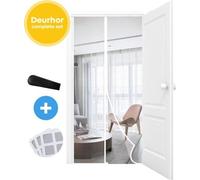 Unyqoos® FLOOQ – Rideau magnétique anti-moustiques pour porte, 92 x 210 cm, blanc. Protection contre les insectes en maille, avec 32 aimants, kit de fixation et autocollants de réparation inclus