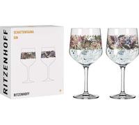 Unyqoos® Gin-Glas 700 ml – Coffret de 2 verres à long drink "Shadow Fauna", en cristal, dimensions 21,8 x Ø10,7 cm, poids 220 g, fabriqué en Allemagne, couleurs vert/rouge/rose, motifs "Storch & Schme