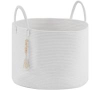 Unyqoos® Grand panier à linge tressé en coton – 65 L, Ø 50 × H 33 cm, corde en coton fabriquée à la main, lavable, poignées de transport souples