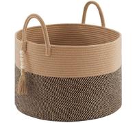 Unyqoos® Grand panier de rangement tressé – 65 L, fabriqué à la main en corde de coton, Ø 50 x H 33 cm, couleur jute/noir, sans substances nocives, lavable