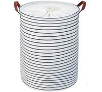 Unyqoos® : Grand panier rond pliable pour le linge, en coton renforcé avec revêtement PE, fermeture à cordon de serrage, doublure intérieure étanche, diamètre 38 cm x hauteur 51 cm