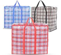 Unyqoos® Grand sac de rangement réutilisable avec fermeture éclair, 80 x 60 x 20 cm – Nylon et toile, résistant à l'eau, motif à carreaux, poignées de transport bien cousues